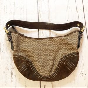 Coach signature C logo brown leather mini bag